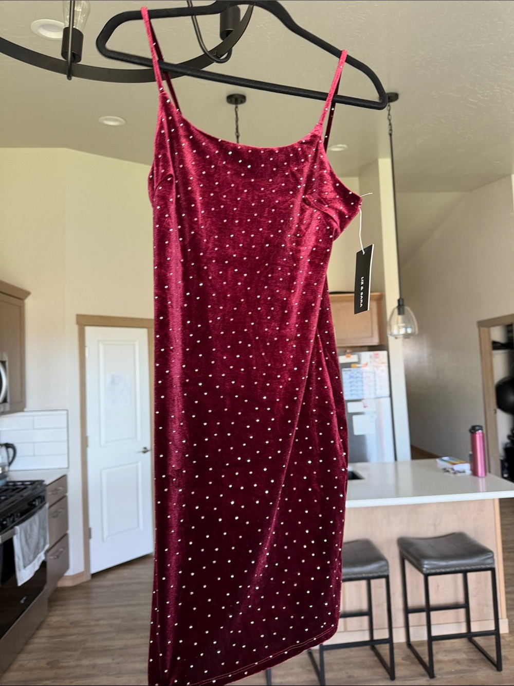 Velvet Rhinestone Slip Dress in Burgundy